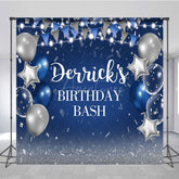 Aperturee - Aperturee Bokeh Blue Flag Balloons Custom Birthday Backdrop
